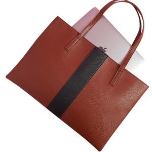 Vince Camuto vegan leather tote with black stripe
